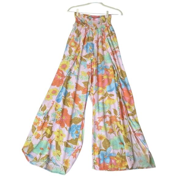 EUC Billabong Wandering Soul Smocked Waist Split Leg Floral Beach Pants Size S/M - Picture 3 of 8